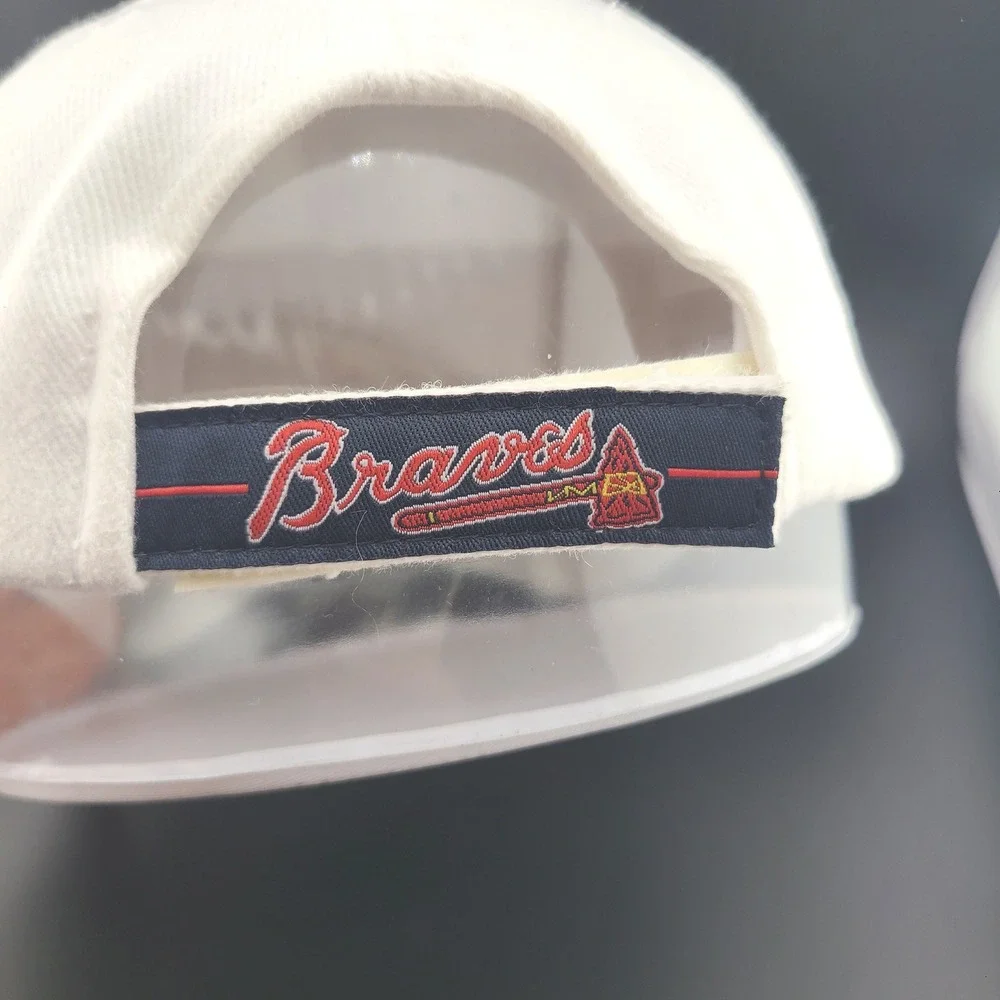 Vintage Logo Athletic Atlanta Braves MLB Baseball Cap Mens White Red Logo Hat